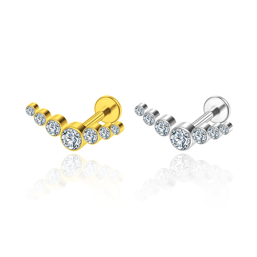 Piercing Labret Aço Cirúrgico Cluster 7 Zircônias